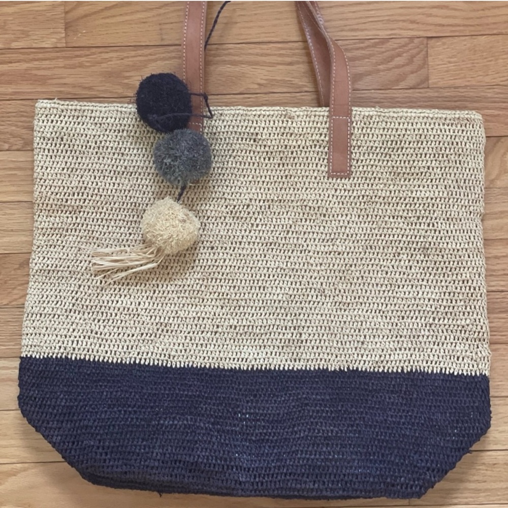 Cream and Blue Nautical Tote Bag with Artisanal Charm